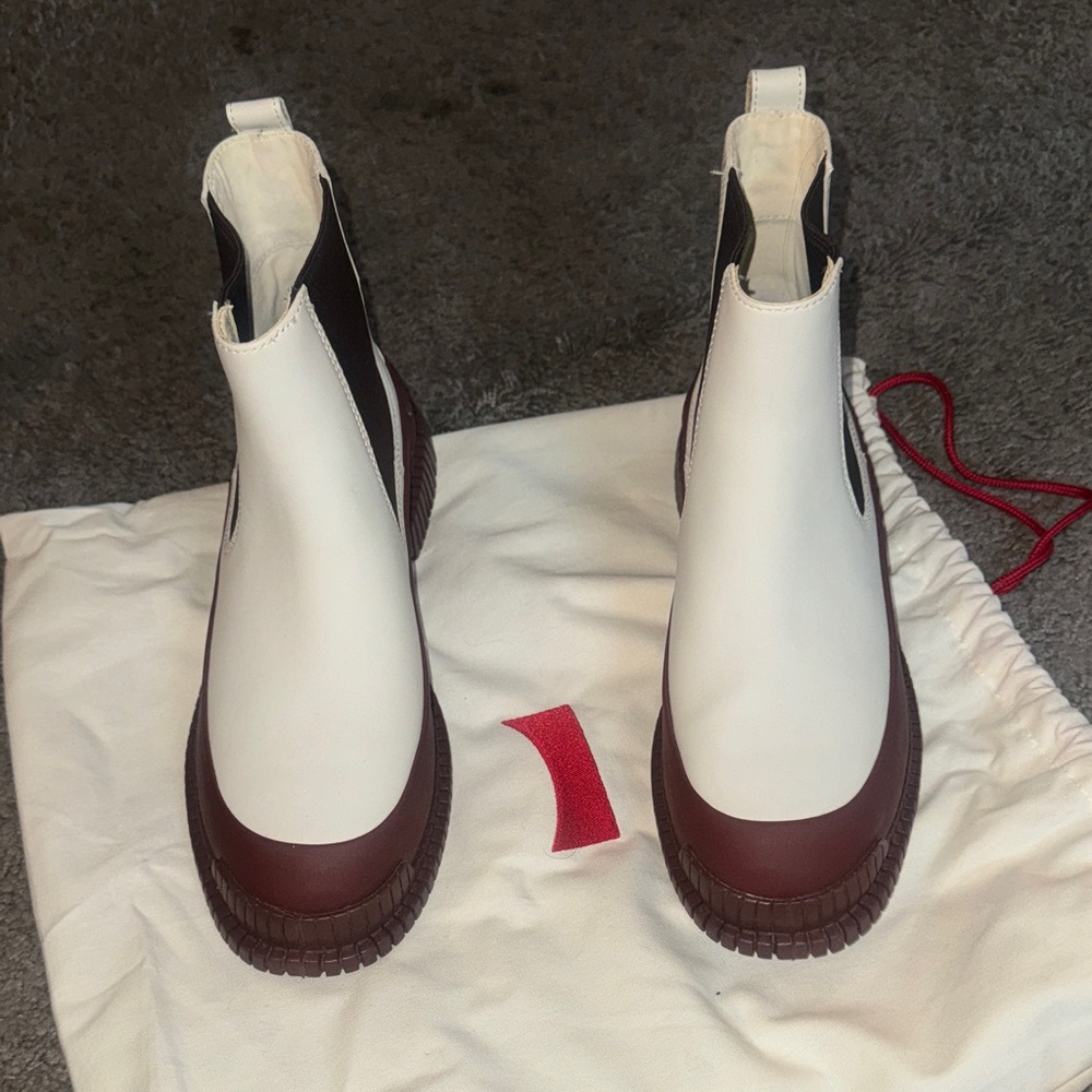 Camper White and Brown Combat Boots